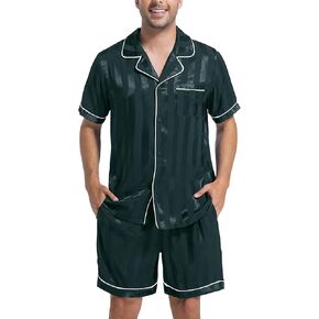 Dearcase Men Men Silk Satin Pajamas مجموعة قصيرة الأكمام بزر النوم الأزرار المنخفضة PJS