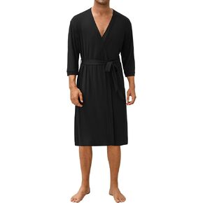 Ekouaer Men's Lightweight Kimono Spa Robe Knit Bathrobe Soft Sleepwear 3/4 Sleeve Loungewear with Pockets S-XXL