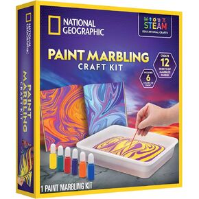 NATIONAL GEOGRAPHIC Paint Marbling Arts & Crafts Kit - Water Marbling Paint Art Kit for Kids, Create 12 Sheets of Marble Art with 6 Paints, Marbling Paint Kit, Kids Art Projects (Amazon Exclusive)