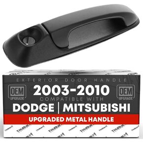T1A Exterior Front Driver Door Handle, Upgraded Metal - Compatible with 2002-2010 Dodge Ram 1500 2500 3500 4500 5500 Dakota Durango; Mitsubishi Raider - Textured Black w/Keyhole - OEM 55275949AB-MT