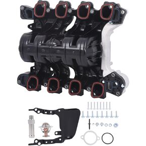 TOPAZ Engine Intake Manifold Assembly with Thermostat & Gasket Compatible with 2010 Ford F-150 V8 4.6L Upper For 2009 Ford Lobo V8 4.6L Replace# 615-376 9L3Z9424E