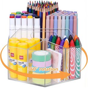 Hiborateed Rotating Pencil Pen Holder for Desk, 5 Slots 360-Degree Spinning Acrylic Desk Pencil Pen Organizer Marker Caddy Crayon Organizer for Office School Home Art Supply in Kuwait