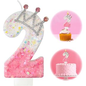 Pink Crown Birthday Number Candles, Number 4 Candles, Gradient Pink and White Birthday Cake Decorations, Cupcake Decorations, Suitable for Children's Adult Party Supplies（4）