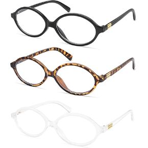 AMOMOMA Trendy Oval Reading Glasses for Women,Men Blue Light Blocking Computer Readers Retro Metal Frame AM6167
