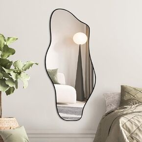 مرآة جدار كبيرة غير منتظمة 47.2 "x21" ، مرآة فريدة من نوعها غير متناظرة ، مرآة سحابة متموجة مستطيلة حديثة لغرفة المعيشة ، الحمام ، المدخل ، غرفة الطعام