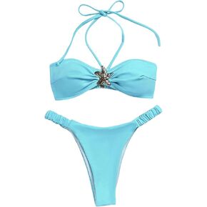 WDIRARA Women's Two Piece Starfish Swimsuit Sexy Metal Halter Bikini Sets in Saudi Arabia