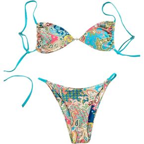 Soly Hux Women's Boho Tie Back Swimsuit High Cut Thong Bikini Sups 2 قطعة بدلة السباحة