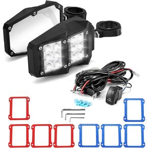 Mofun UTV Side Rear View Mirrors with LED Light Fit 1.75"-2" Roll Cage Compatible with Polaris RZR Ranger Pioneer Talon Maverick X3