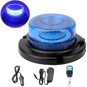 Remote Control Beacon Light, Rechargeable Wireless Blue Flashing Lights with Magnetic, High Low Brightness, 15 Modes Strobe Lights for Snowplow Tow Work Trucks Tractor