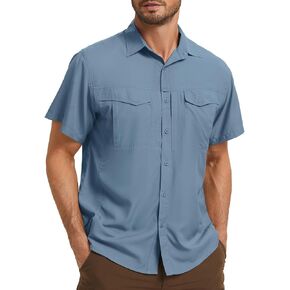 Men's Safari Hiking UPF 50+ UV Short Sleeve Button Shirt Lightweight Cooling Quick Dry Outdoor Sun Protection Fishing Shirts