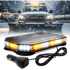 14 INCH Emergency Flashing Lights for Vehicles,LED strobe lights for trucks,Construction Beacon Mini Light Bar,Magnetic Strobe Light Rooftop Traffic Hazard for Tow Plow Postal (Amber-White)