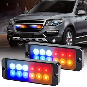 دليل الضوء 12 LED RED RED & AMBER & WHITE & Blue الطوارئ القوية ، السطح الجبل العالي طاقة 36W خطر التحذير وميض الشريط الخفيف لسيارات الشرطة ، السيارات ، ATVS ، شاحنة 12-24 فولت (2pcs)