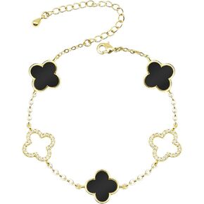 Clover Bracelet for Women 18k Gold Plated Silver Lucky Four Leaf Link Chain Bracelets Charm Trendy Jewelry Gifts for Women