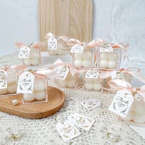 10 Sets Wedding Favors for Guests, Small Scented Bubble Candle Bulk with Acrylic Boxes Ribbon Tags and Pearl Accessories for Wedding Bridal Shower Baby Shower Gender Reveal Party Favors