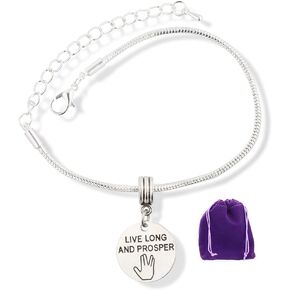 Dave The Bunny Live Long and Prosper Text Snake Chain Charm Bracelet