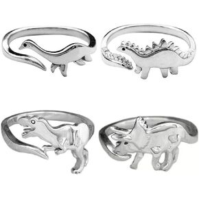 ملون بلينغ 4pcs حلقات الديناصورات stegosaurus tyrannosaurus triceratops قابلة للتعديل لحلقات قابلة للتعديل للهيب هوب على غرار المجوهرات الباردة للنساء الرجال (4pcs)