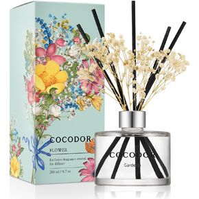 COCODOR Flower Reed Diffuser Set / 6.7oz / Gardenia/Scent Diffuser with Sticks Home Fragrance Reed Diffuser for Bathroom Shelf Decor