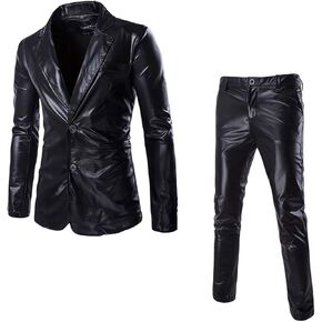 VSVO Men's Metallic 2-Piece Suit Slim Fit Blazer Jacket Pants Party Prom Set