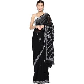 Ada Indian Hand المطرزة Georgette chikankari ساري مع قطعة بلوزة غير متخيل A333222