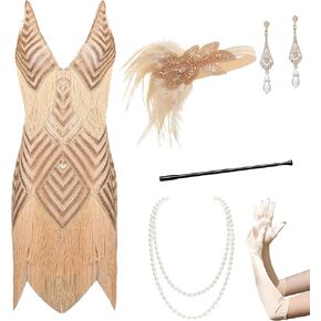 BABEYOND Women's 1920s Flapper Dress V-Neck Slip Dress for Roaring 20s Great Gatsby Party