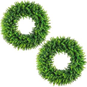 DDHS 2pcs Large Boxwood Wreath Front Door 24'' Artificial Spring Wreath. Wreaths for Front Door Farmhouse Wedding Green Year Round Indoor Outdoor for Summer Home Decoration -(Hello Sign)