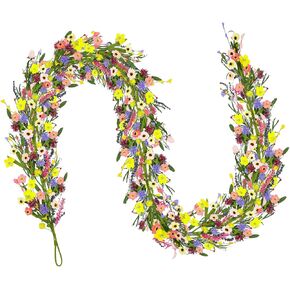 6.5 ft Artificial Wildflower Garland Wisteria Lavender Garland Daisy Lavender Faux Floral Vine Summer Spring Floral Fake Garland All Year Round Home Decor for Indoor Outdoor Home Wedding Arch