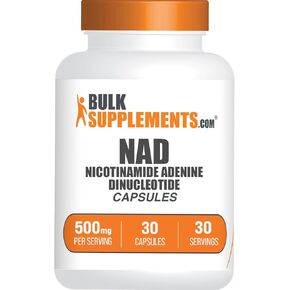 BulkSupplements.com NAD Capsules - Nicotinamide Adenine Dinucleotide, NAD Supplement 500mg - for Energy Support, Pure & Gluten Free, 1 Capsule per Serving, 30 Capsules (Pack of 1)