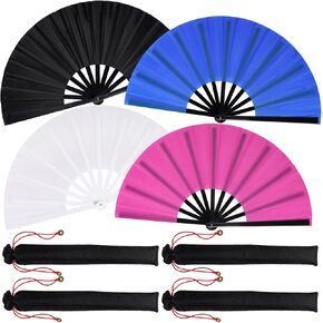 Rbenxia 4PCS Large Chinese Folding Fans Line Dance Popping Large Fans Chinese Kung Fu Tai Chi Fans for Men and Women Dance Performance Martial Art Gift Festival Wedding Party or Home Decorations