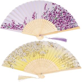 Aodes 2 PCS Handheld Fans, Silk Folding Fans for Women Foldable Hand Fan, Bridal Props Church Wedding Gifts Party Favors Stage Performance Show Props