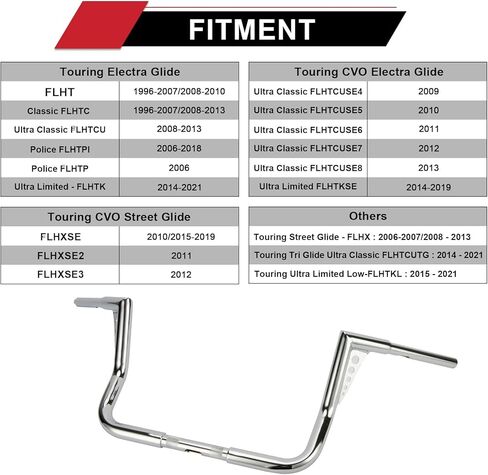 Ape Hanger Handlebar Bar Rise- Ohhmoto 1-1/4" 1.25 inch Fat Motorcycle Handlebar for Touring Dressers Baggers FLHT FLHTC 1982-2023(12") in Kuwait