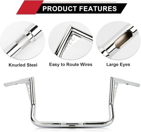 Ape Hanger Handlebar Bar Rise- Ohhmoto 1-1/4" 1.25 inch Fat Motorcycle Handlebar for Touring Dressers Baggers FLHT FLHTC 1982-2023(12") in Kuwait