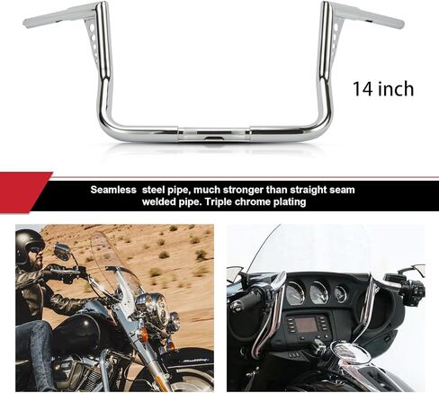 Ape Hanger Handlebar Bar Rise- Ohhmoto 1-1/4" 1.25 inch Fat Motorcycle Handlebar for Touring Dressers Baggers FLHT FLHTC 1982-2023(12") in Kuwait