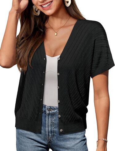 GRACE KARIN Women's Lightweight Summer Cardigan Sweater V Neck Button Down Open Front Crochet Knit Cropped Bolero Shrugs in Saudi Arabia