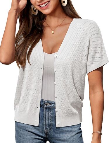 GRACE KARIN Women's Lightweight Summer Cardigan Sweater V Neck Button Down Open Front Crochet Knit Cropped Bolero Shrugs in Saudi Arabia