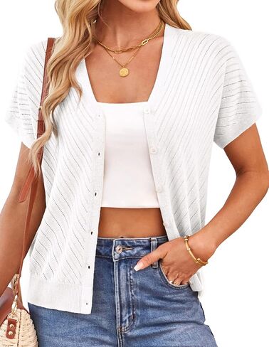 GRACE KARIN Women's Lightweight Summer Cardigan Sweater V Neck Button Down Open Front Crochet Knit Cropped Bolero Shrugs in Saudi Arabia