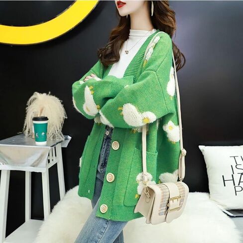FindThy Women’s Kawaii Knitted Cardigan Long Sleeve Button Up Sheep Print Cute Sweater Cardigans in Kuwait
