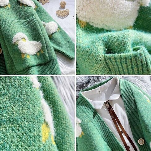 FindThy Women’s Kawaii Knitted Cardigan Long Sleeve Button Up Sheep Print Cute Sweater Cardigans in Kuwait