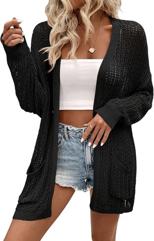 Womens Crochet Cardigan Sweater Lightweight Rib Knit Open Front Sweater Coats Cover Up in Saudi Arabia