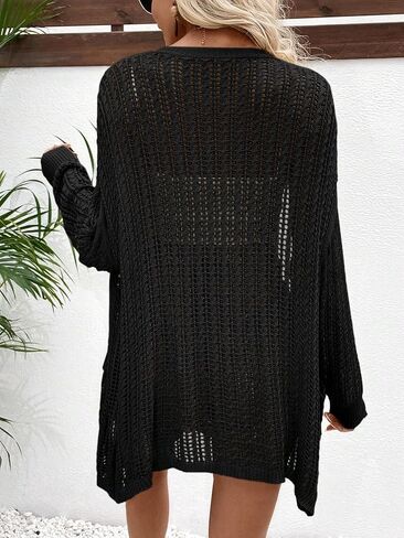Womens Crochet Cardigan Sweater Lightweight Rib Knit Open Front Sweater Coats Cover Up in Saudi Arabia