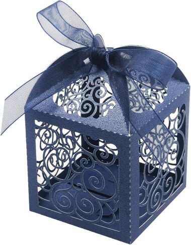 KPOSIYA 100 Pack Wedding Favor Boxes Laser Cut Boxes Party Favor Box Small Gift Boxes Lace Candy Boxes for Wedding Bridal Shower Baby Shower Birthday Party Anniverary with Ribbons (Gold, 100) in Saudi Arabia