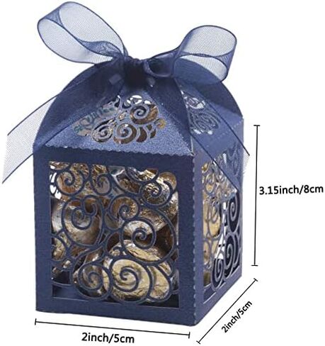 KPOSIYA 100 Pack Wedding Favor Boxes Laser Cut Boxes Party Favor Box Small Gift Boxes Lace Candy Boxes for Wedding Bridal Shower Baby Shower Birthday Party Anniverary with Ribbons (Gold, 100) in Saudi Arabia