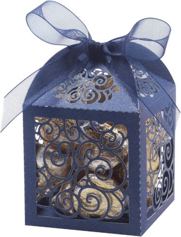 KPOSIYA 100 Pack Wedding Favor Boxes Laser Cut Boxes Party Favor Box Small Gift Boxes Lace Candy Boxes for Wedding Bridal Shower Baby Shower Birthday Party Anniverary with Ribbons (Gold, 100) in Saudi Arabia
