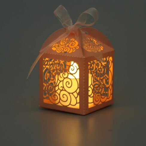 KPOSIYA 100 Pack Wedding Favor Boxes Laser Cut Boxes Party Favor Box Small Gift Boxes Lace Candy Boxes for Wedding Bridal Shower Baby Shower Birthday Party Anniverary with Ribbons (Gold, 100) in Saudi Arabia