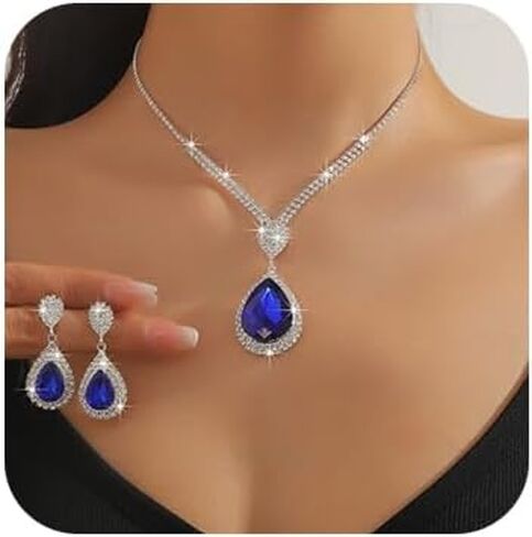 Denifery Bride Rhinestone Necklace Marrings مجموعة مجوهرات الزفاف الزفاف مجموعات العروسة وصيفات الشرف. in Saudi Arabia