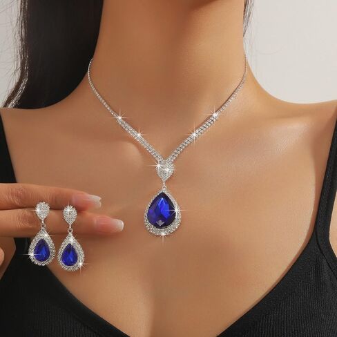 Denifery Bride Rhinestone Necklace Marrings مجموعة مجوهرات الزفاف الزفاف مجموعات العروسة وصيفات الشرف. in Saudi Arabia