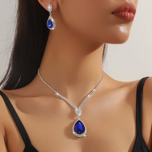 Denifery Bride Rhinestone Necklace Marrings مجموعة مجوهرات الزفاف الزفاف مجموعات العروسة وصيفات الشرف. in Saudi Arabia
