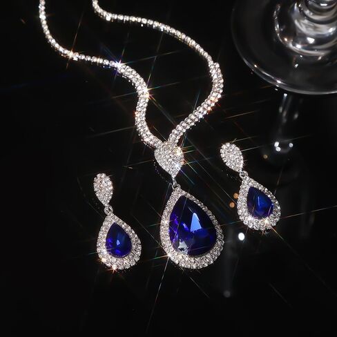 Denifery Bride Rhinestone Necklace Marrings مجموعة مجوهرات الزفاف الزفاف مجموعات العروسة وصيفات الشرف. in Saudi Arabia