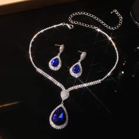 Denifery Bride Rhinestone Necklace Marrings مجموعة مجوهرات الزفاف الزفاف مجموعات العروسة وصيفات الشرف. in Saudi Arabia