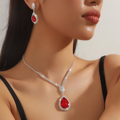 Denifery Bride Rhinestone Necklace Marrings مجموعة مجوهرات الزفاف الزفاف مجموعات العروسة وصيفات الشرف. in Saudi Arabia