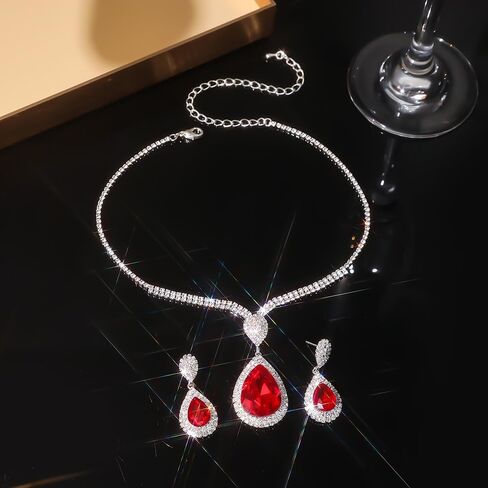 Denifery Bride Rhinestone Necklace Marrings مجموعة مجوهرات الزفاف الزفاف مجموعات العروسة وصيفات الشرف. in Saudi Arabia